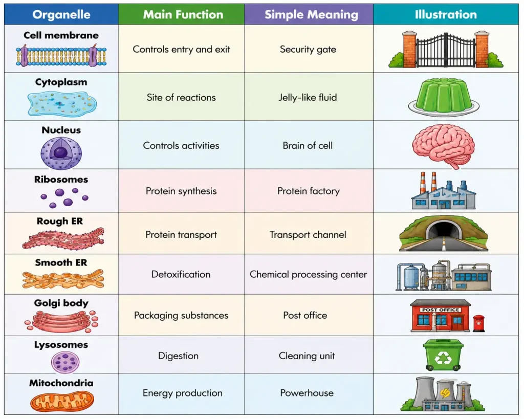 human body Cell anatomy and physiology Detailed educational diagram of an animal cell showing anatomy of a Cell ie cell membrane, nucleus, cytoplasm, mitochondria, ribosomes, Golgi body, lysosomes, and endoplasmic reticulum with their functions in human cell anatomy and physiology.