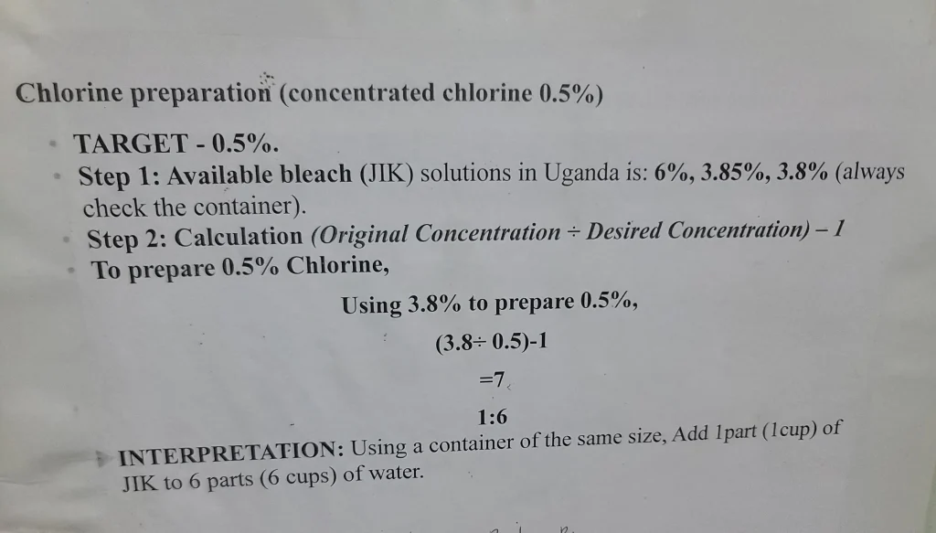 Decontamination and Disinfection in the Hospital Formula for preparing Jik solution for hospital instrument decontamination